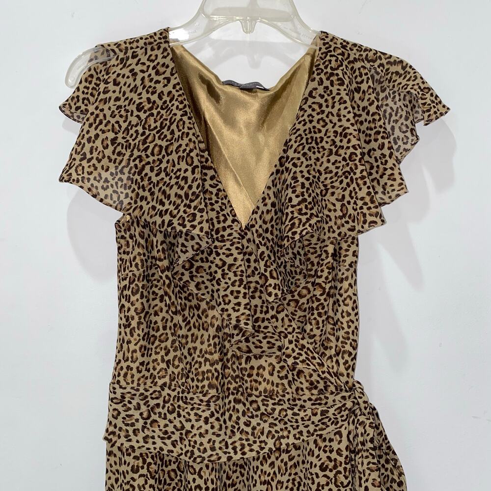 Liz Claiborne Cheetah Print Short Sleeve Dress, 6, Ruffle Accents, Maxi Length - Picture 3 of 11